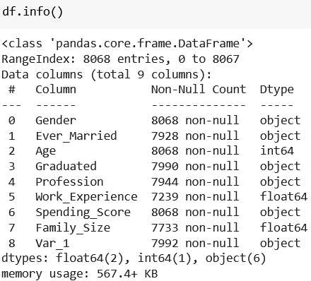 df info pandas before clustering