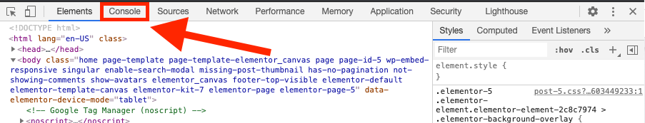 console javascript website data collection