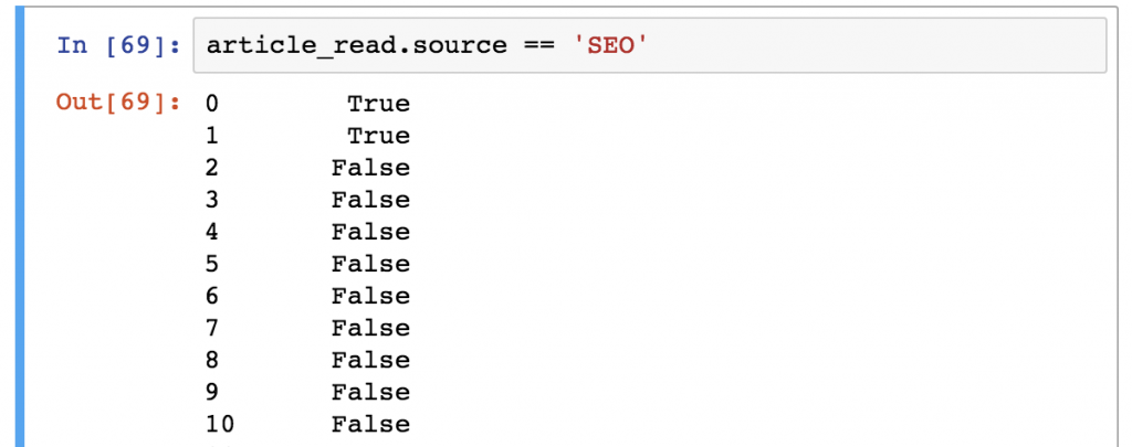 DataFrame filter for values True False