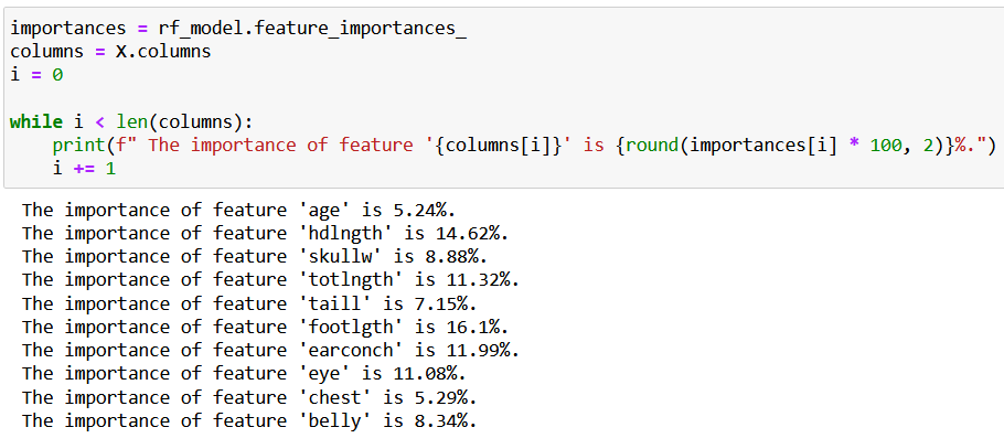 printing feature importance python