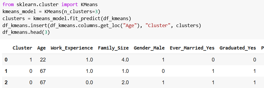 sklearn cluster kmeans model pandas