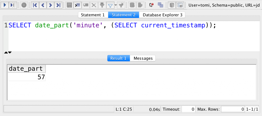 sql current minute with date_part