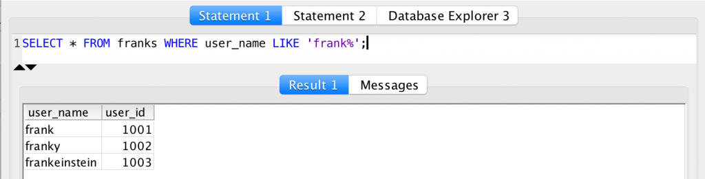 SQL WHERE clause - franks