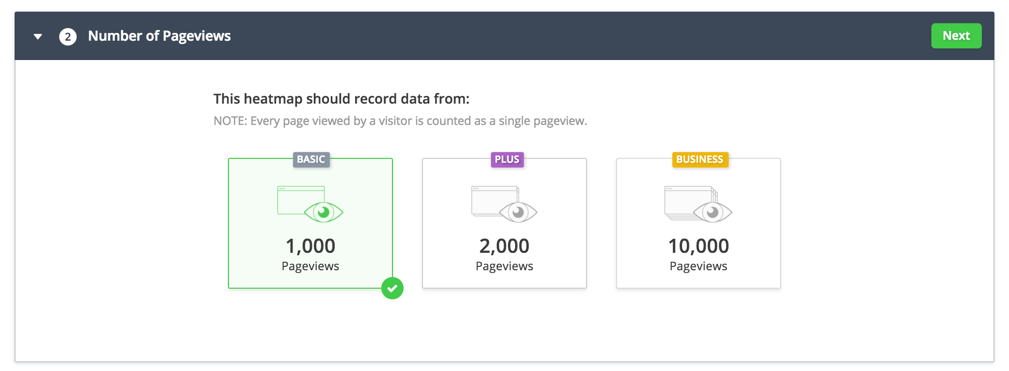 step2 - select the number of pageviews